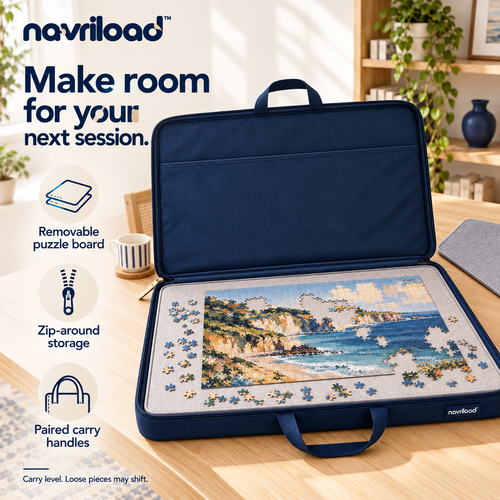 navriload™ FolioCarry Portable Puzzle Case — 30 × 22-Inch Jigsaw Puzzle Board, Zippered Storage Portfolio & Carry Handles