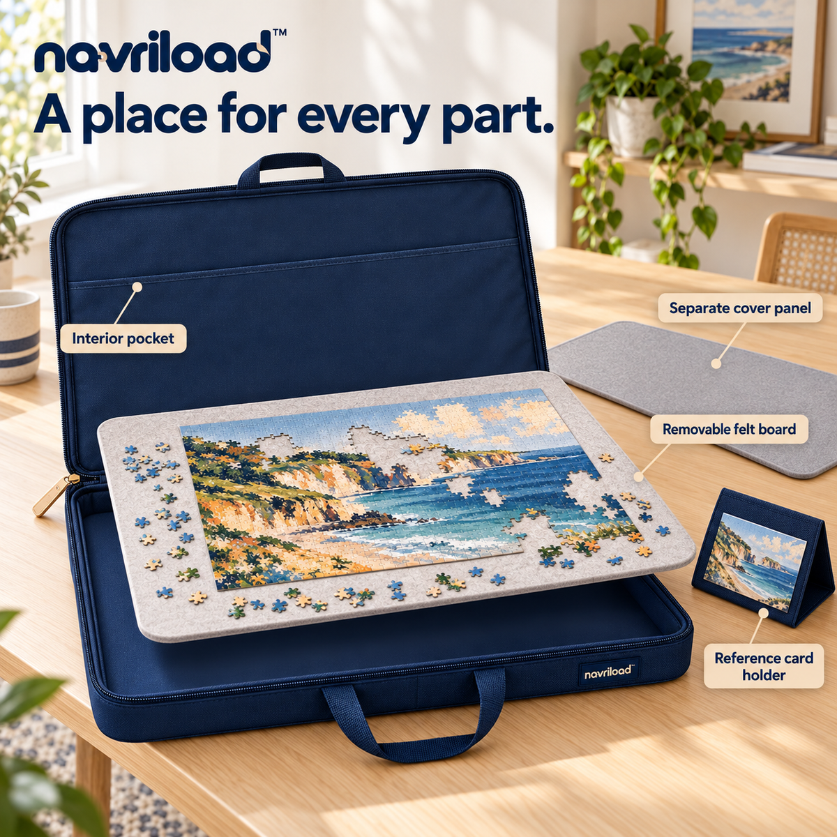 navriload™ FolioCarry Portable Puzzle Case — 30 × 22-Inch Jigsaw Puzzle Board, Zippered Storage Portfolio & Carry Handles