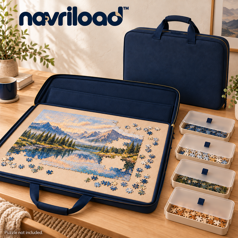 navriload™ SortSide Puzzle Carrying Case — Portable Jigsaw Puzzle Portfolio with 4 Sorting Trays & 30 × 22-Inch Board