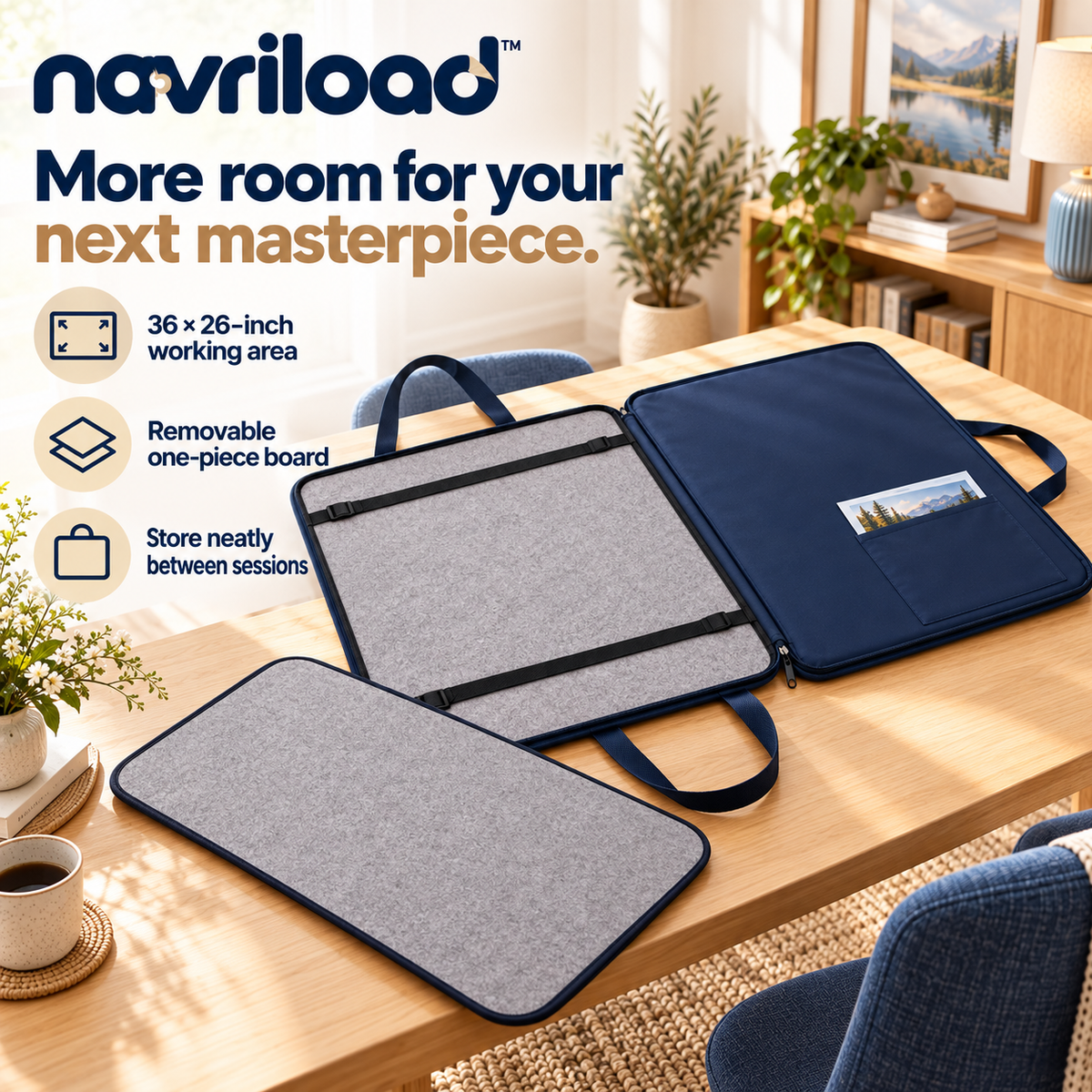 navriload™ GrandFolio Large Puzzle Carry Case — 36 × 26-Inch Removable Jigsaw Board, Storage Portfolio & Cover