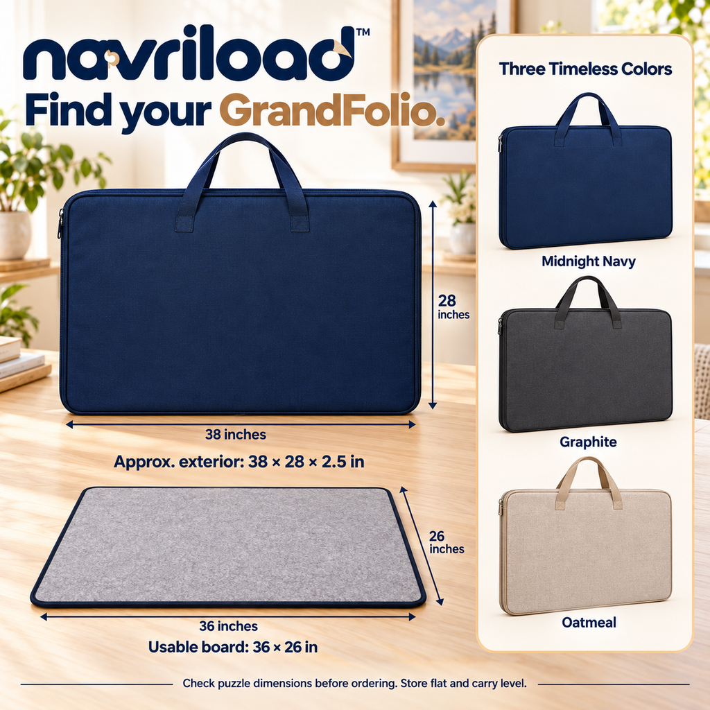 navriload™ GrandFolio Large Puzzle Carry Case — 36 × 26-Inch Removable Jigsaw Board, Storage Portfolio & Cover