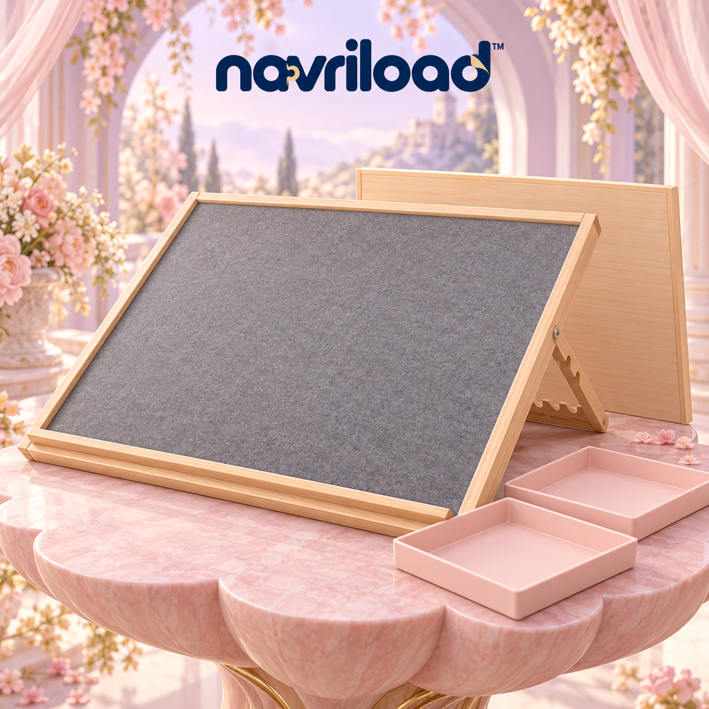 navriload™ AngleNest Adjustable Puzzle Board — Tilting Jigsaw Puzzle Easel with Felt Surface, 2 Sorting Trays & Cover