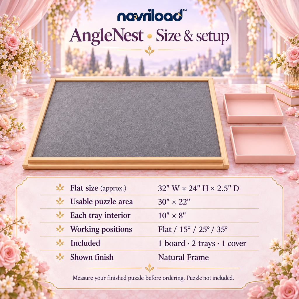 navriload™ AngleNest Adjustable Puzzle Board — Tilting Jigsaw Puzzle Easel with Felt Surface, 2 Sorting Trays & Cover