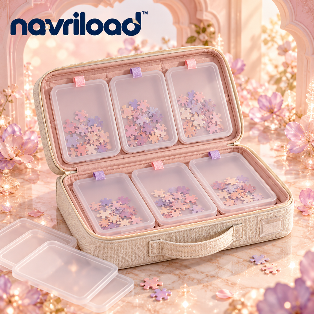 navriload™ SortBook Puzzle Sorting Portfolio — Fold-Out Jigsaw Organizer with 6 Removable Lidded Trays