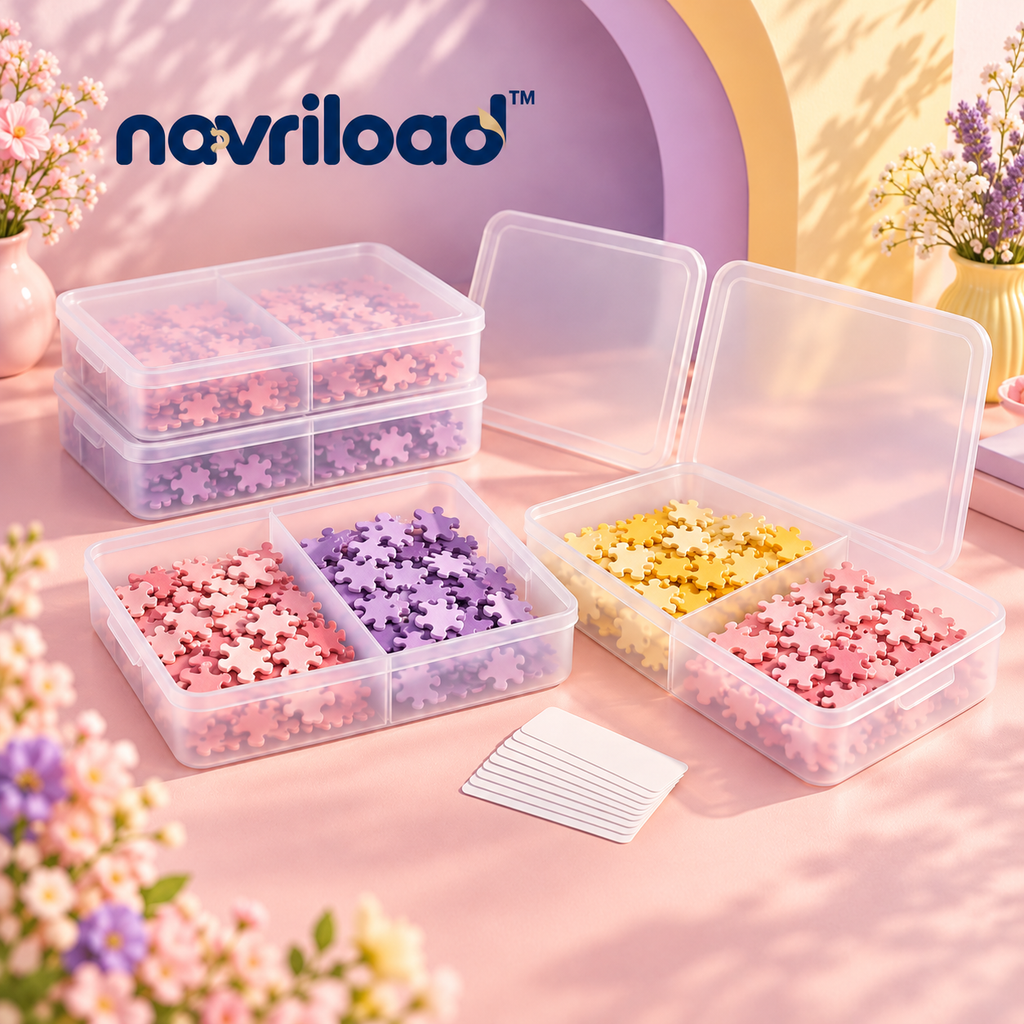navriload™ SectionSort Modular Puzzle Storage Boxes — 4 Large Lidded Jigsaw Sorting Trays with Removable Dividers