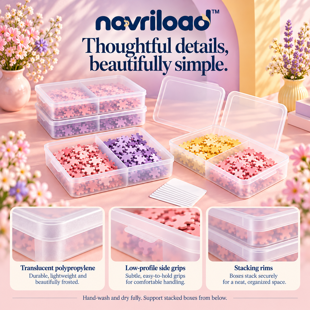 navriload™ SectionSort Modular Puzzle Storage Boxes — 4 Large Lidded Jigsaw Sorting Trays with Removable Dividers