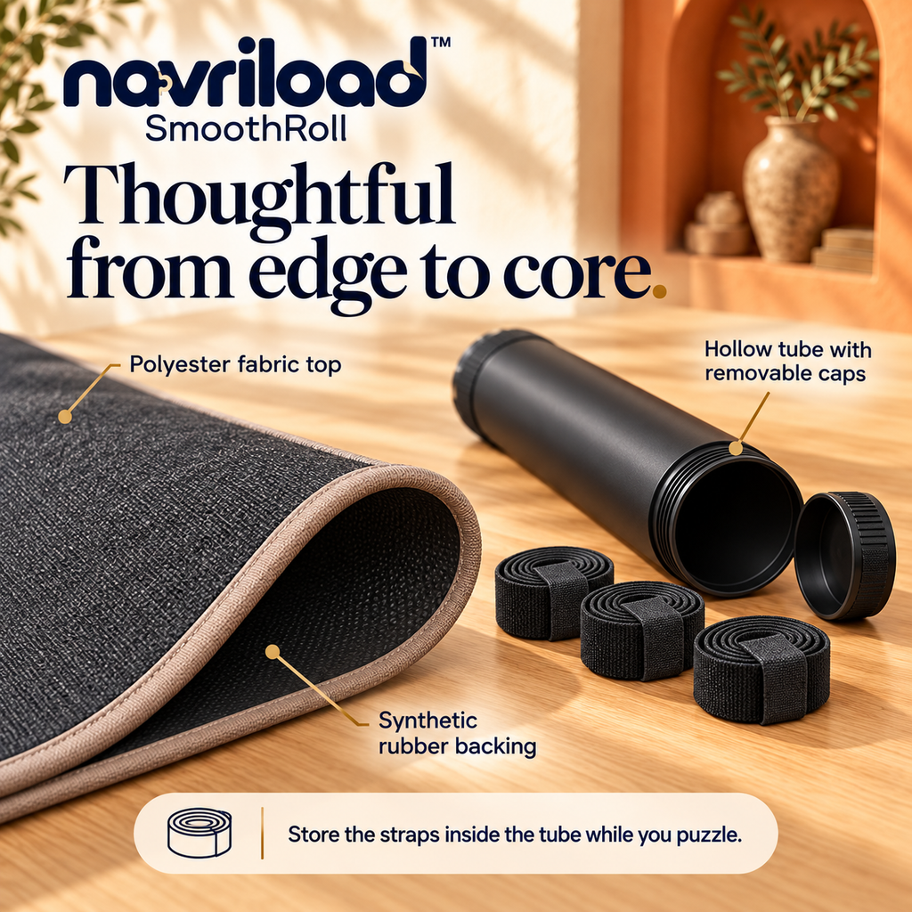 navriload™ SmoothRoll Puzzle Mat Kit — 40 × 28-Inch Fabric-Top Roll-Up Jigsaw Mat with Rubber Backing & Storage Tube