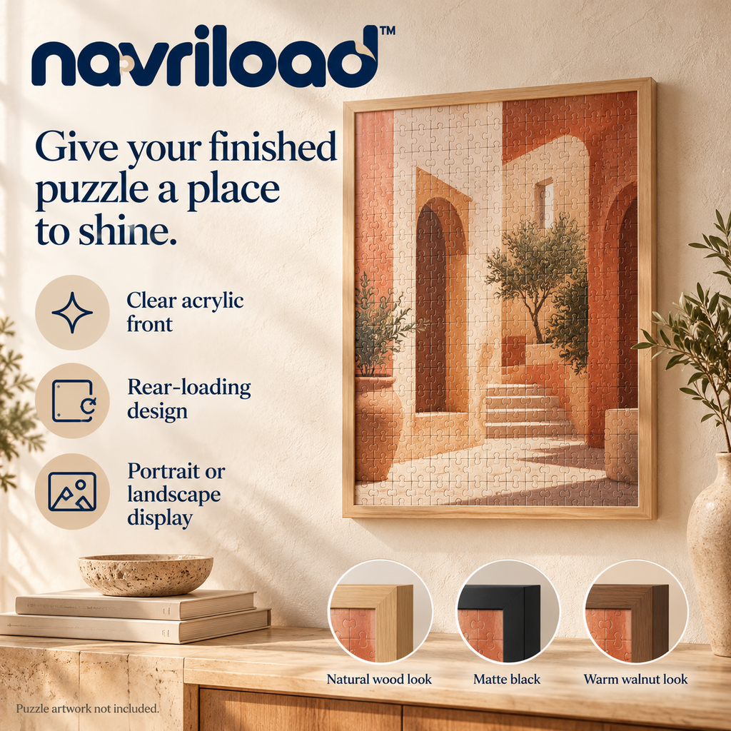 navriload™ GalleryFinish Puzzle Frame — 20 × 27-Inch Wall Display with Clear Acrylic Front & Rear-Loading Back