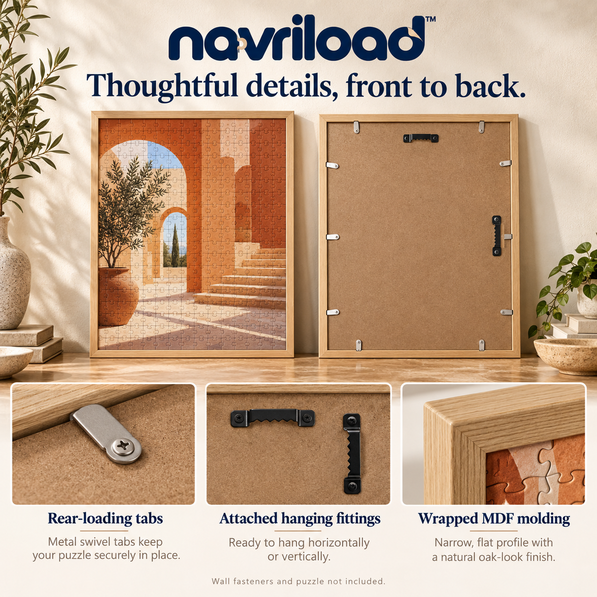navriload™ GalleryFinish Puzzle Frame — 20 × 27-Inch Wall Display with Clear Acrylic Front & Rear-Loading Back
