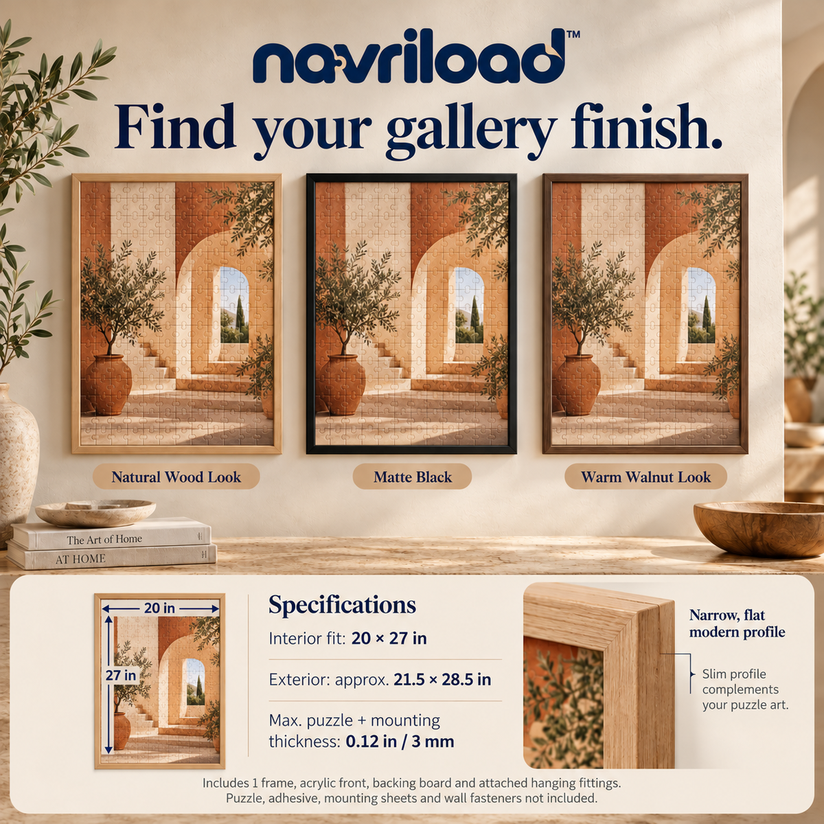navriload™ GalleryFinish Puzzle Frame — 20 × 27-Inch Wall Display with Clear Acrylic Front & Rear-Loading Back