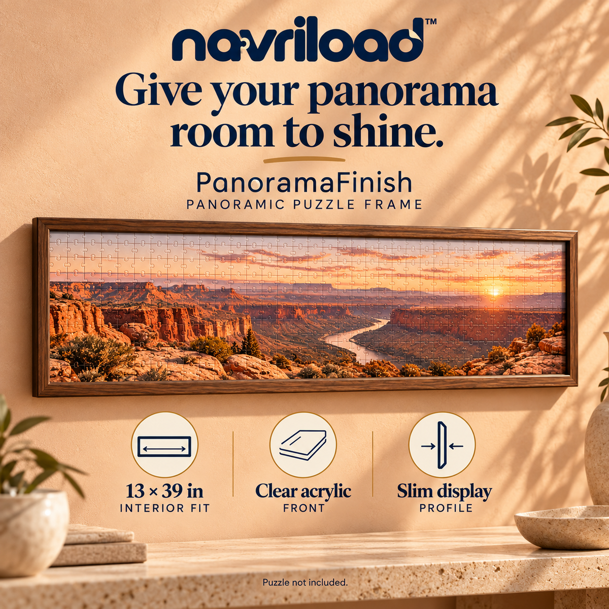 navriload™ PanoramaFinish Puzzle Frame — 13 × 39-Inch Panoramic Jigsaw Display with Acrylic Front & Wall Hangers