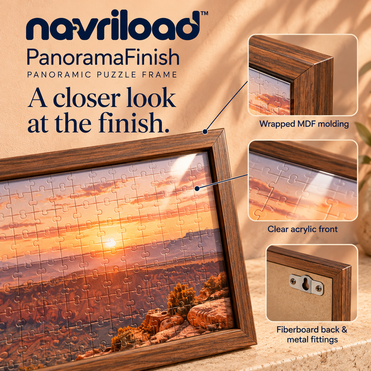navriload™ PanoramaFinish Puzzle Frame — 13 × 39-Inch Panoramic Jigsaw Display with Acrylic Front & Wall Hangers