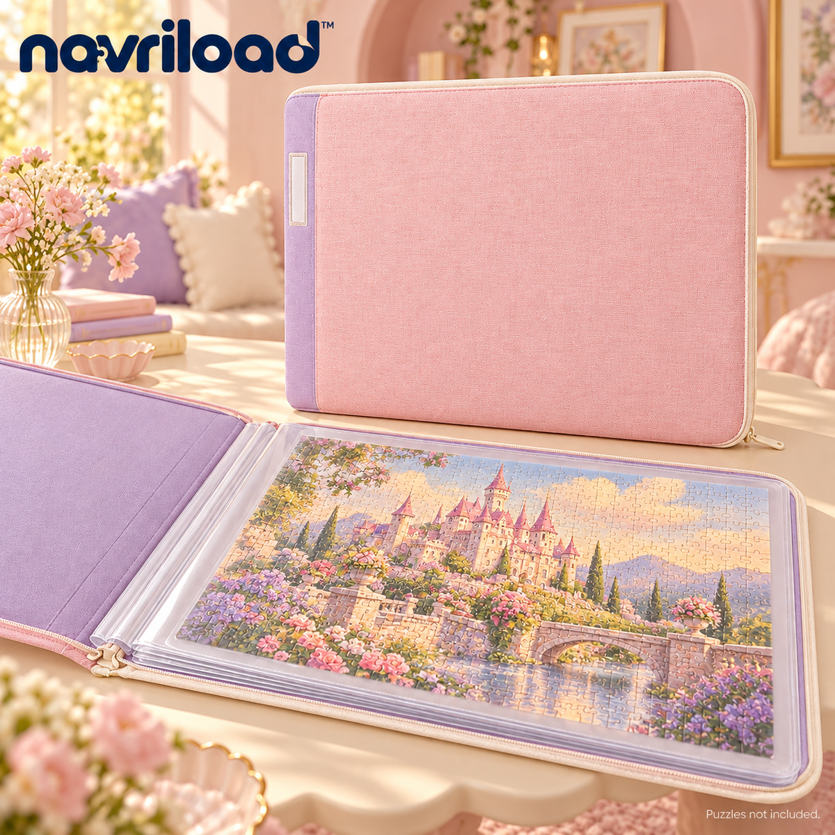 navriload™ KeepsakeFolio Puzzle Storage Portfolio — Large Completed Jigsaw Organizer with 6 Clear Sleeves & Support Boards